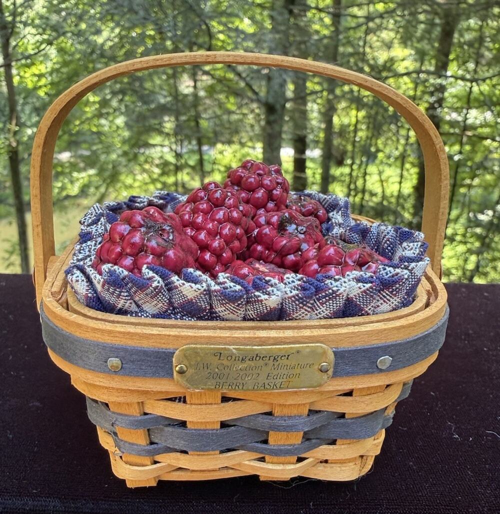 Longaberger JW Collection Mini Berry Basket W Berries Liner Protector Mint!
